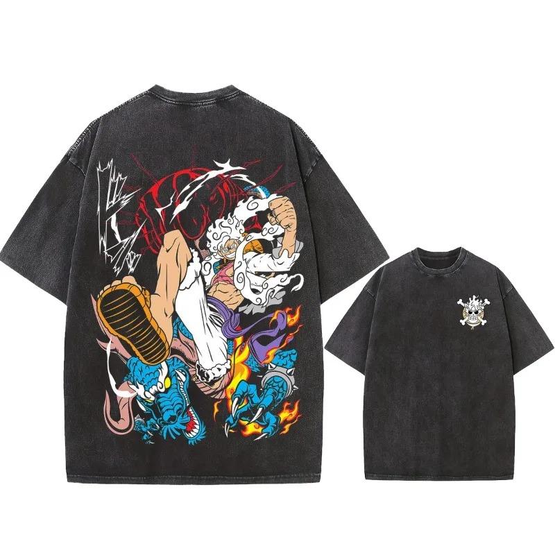 

Hot Anime ONE PIECE Nika Luffy Graphic Print T-Shirt Men Women Streetwear Harajuku Fashion Vintage Washed Cotton Summer New Tee Casual Oversized Top L