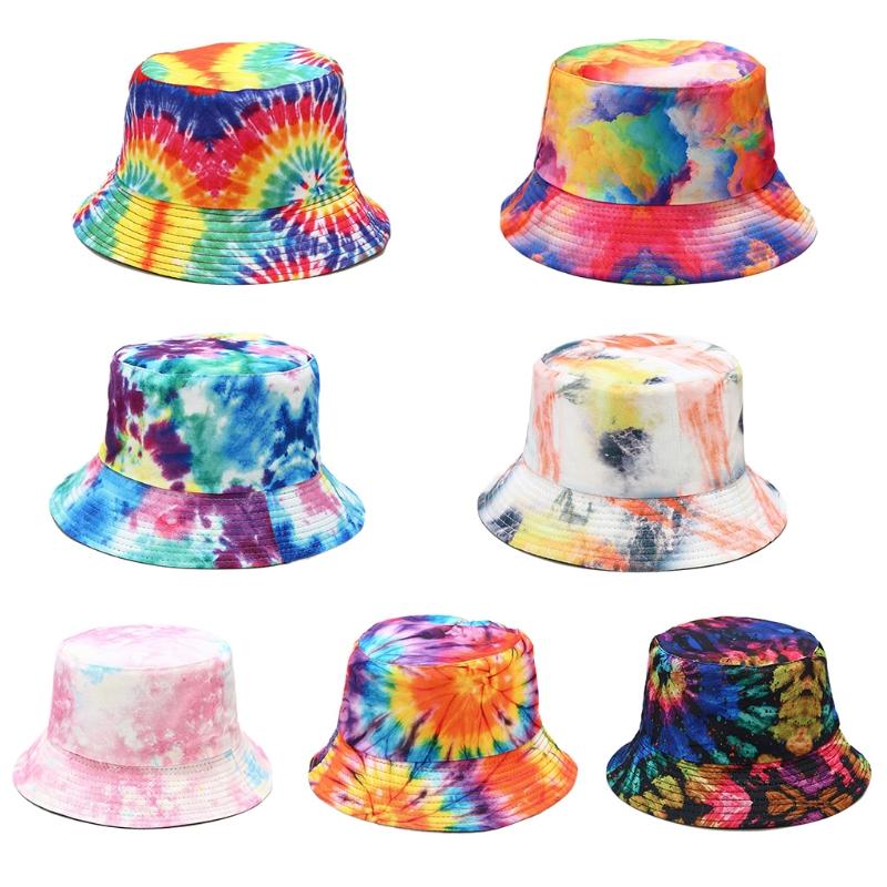 Cappello a secchiello da pesca parasole da esterno per donna uomo arcobaleno reversibile