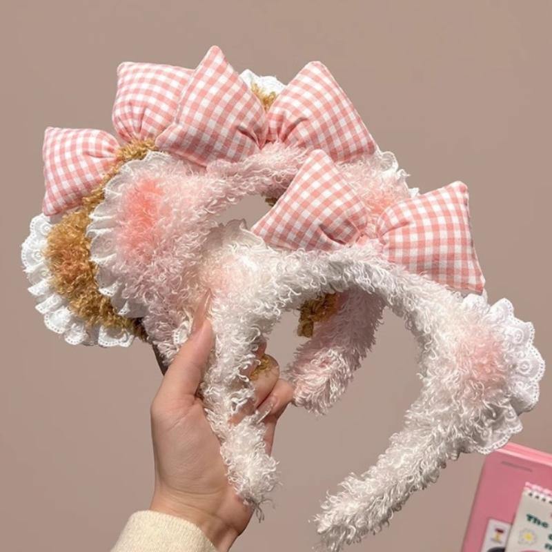 Cute Plush Headbands For Women Bear Hairbands Girls Makeup Headband Wash Face Head Band Non-Slip Flower Hair Hoop Headwear