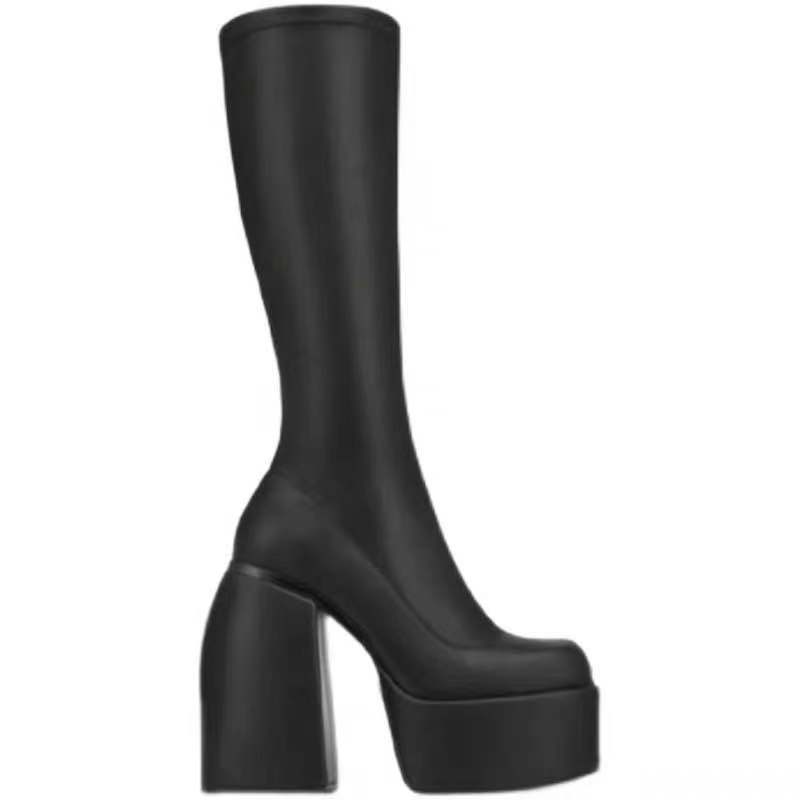 Large Size Square Head Boots Women's Thick Heel Thick Bottom But Knee Skinny Boots High Knight Boots Women
