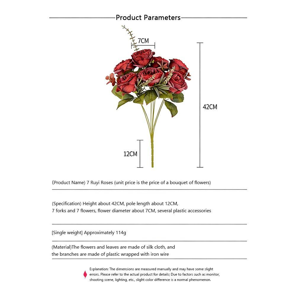 7 Heads Simulation Flower Rose Silk Petals Faux Flower Holding Bouquet Flower  Wedding Ornament