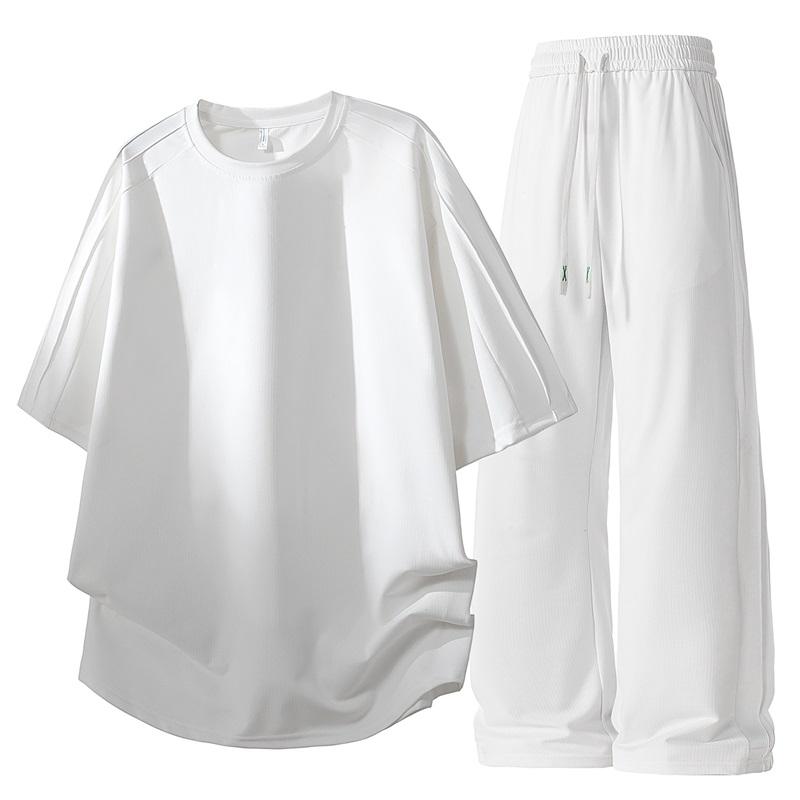

Мужской летний комплект из двух предметов, повседневный, с коротким рукавом, из ледяного шелка XXXXL белый