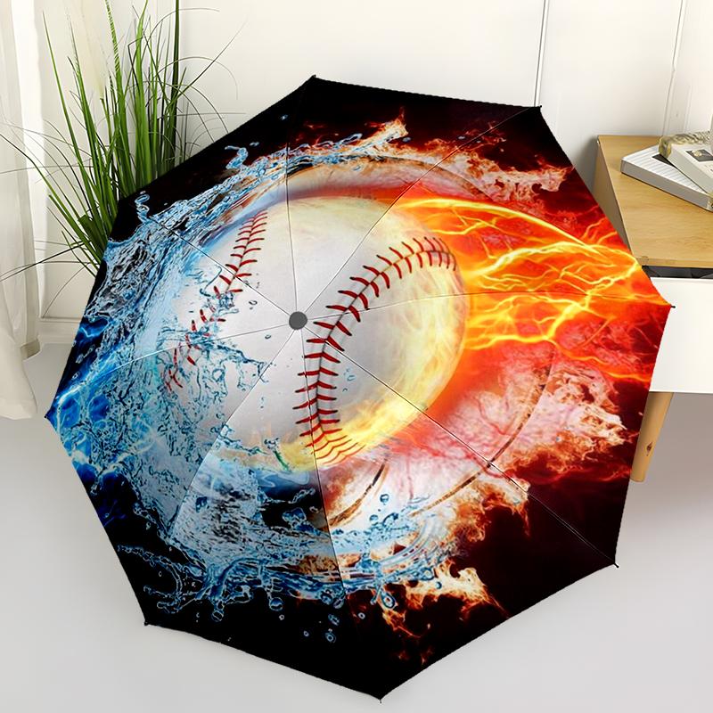 Parapluie Pliant Baseball Sportif Design Pliant à Ouverture Automatique 8 Baleines en Fer Poignée en Plastique Pare-Soleil Pliable Parfaits Cadeaux de Noël
