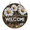 Floral Pattern Wood Sign Wooden Daisy Welcome for Front Door, Rustic Farmhouse Hanging Wall Decor Indoor Outdoor with Hemp Rope, Plaque Home Entrance