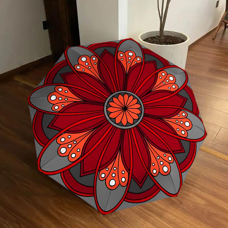 

1pc Floral Mandala Design Automatic Umbrella Durable Iron Frame & Plastic Handle, Gift for Men & Women, Sturdy Construction yy250905184