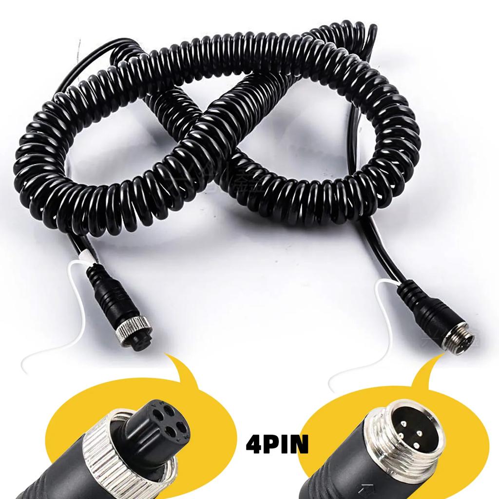 7.4M/24.3Ft 4 Pin Spring Cord  Aviation Extension Video Backup Camera Cable for Bus Turck Van Lorry RV Monitor CCTV DVR TV