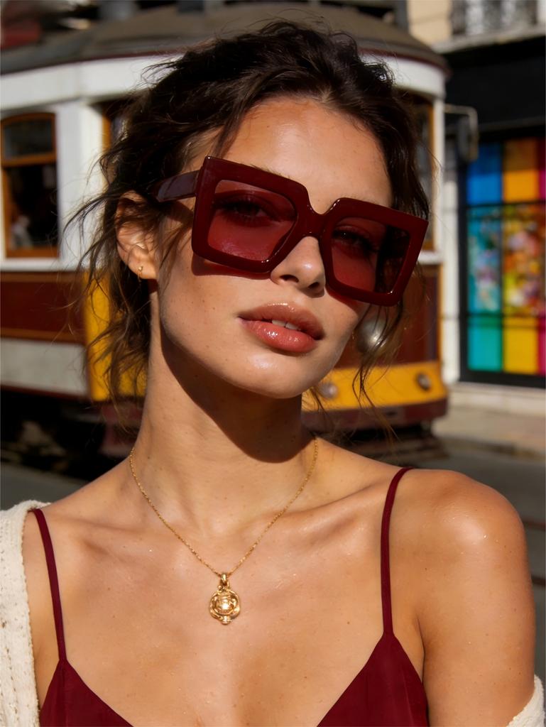 1PCS Classic Elegant Purple Red Square Frame Sunglasses Sunscreen Glasses Natural Look Casual Vacation Sunglasses
