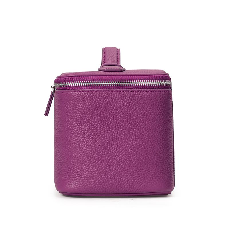Lychee Leather Handheld Cosmetic Box with Detachable Mirror Double Zipper Travel Makeup Bag for Women