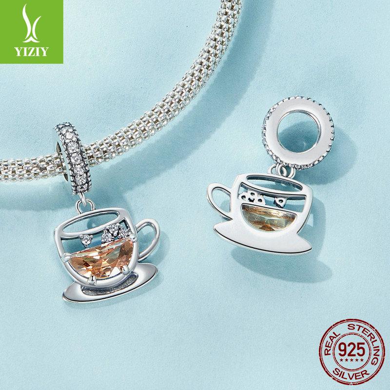 Hollow Fun Coffee Cup Diy Pendant Accessories, Personalized And Creative S925 Sterling Silver Bracelet Beaded