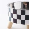 Elevated Dog Bowl Stand With Feeders Dishes For Most Dog Size Checkered Print Food Dish Stainless Steel