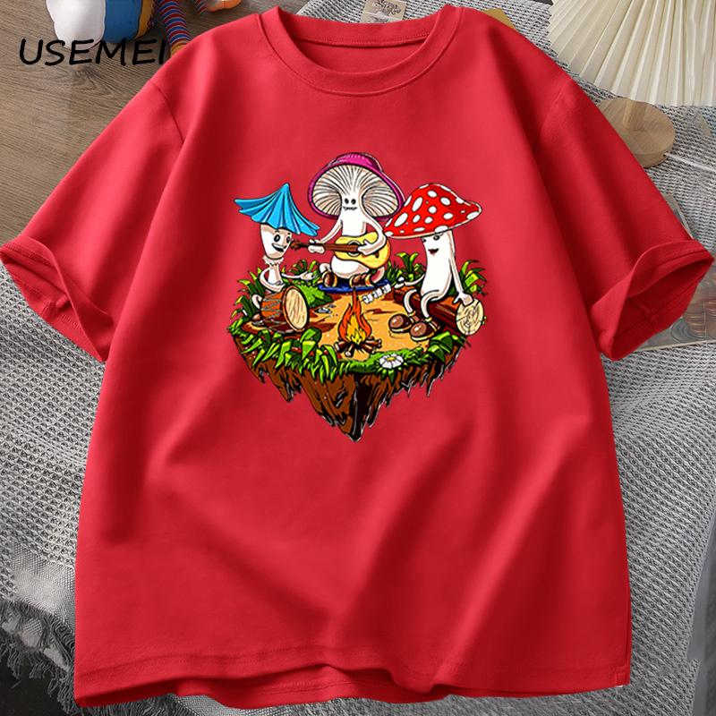 Hippie Magic Mushroom Tshirt Funny Graphic T Shirts Streetwear 90s Men's T-shirts Man Hippie Cotton Tee Shirt T-shirt Male