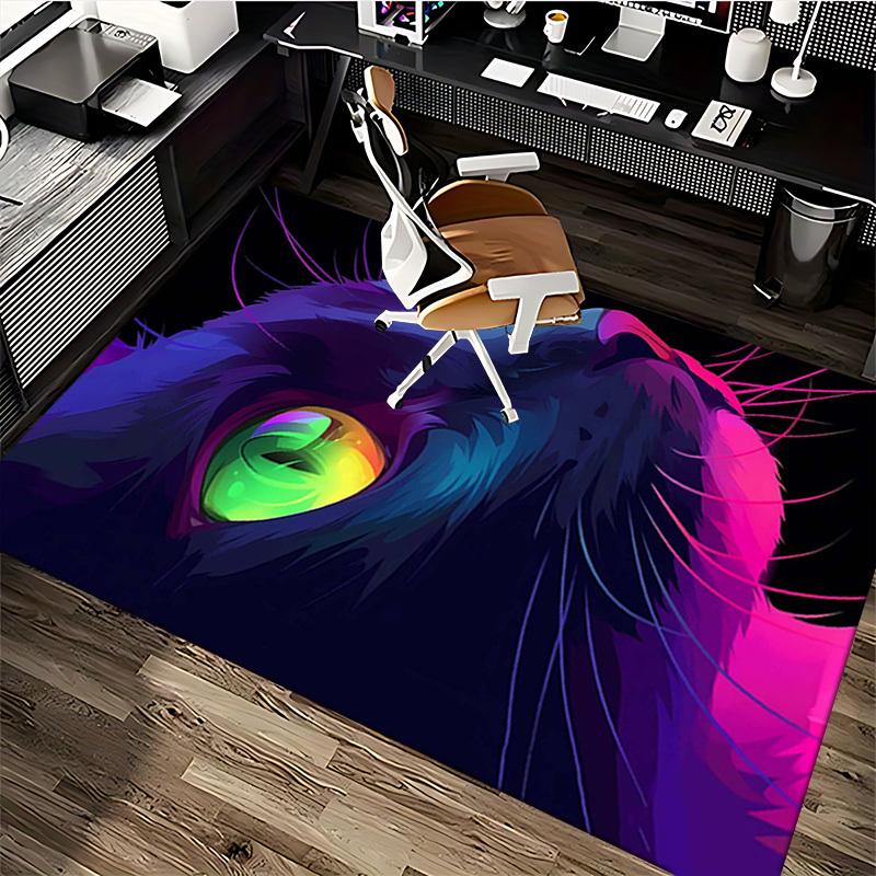 1pc Neon Cat Office Chair Mat - Festival Gift, Non-Slip Carpet for Home and Office Decor, Suitable for Gaming Room, Living Room, Bedroom, Seasonal Uni
