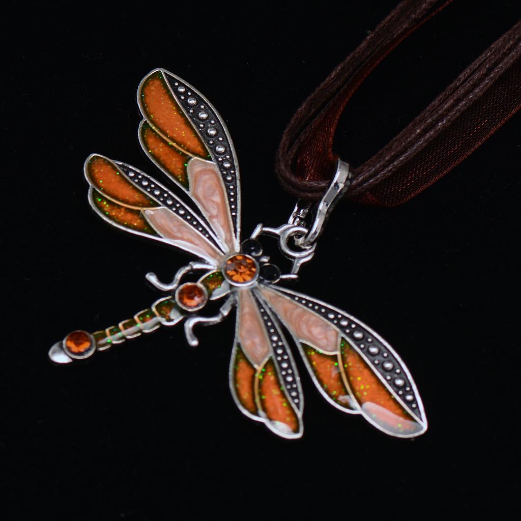 Dragonfly Vintage Ribbon String Purple Diamond Necklace Children'S Girl Necklace