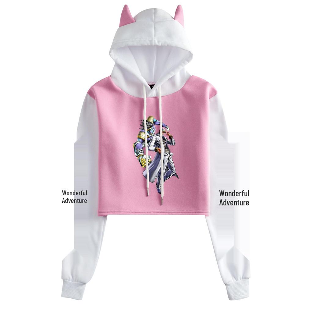 JOJO's Bizarre Adventure Cat Ear Color Block Hoodie - Women’s Anime Loose Jacket for Spring/Autumn