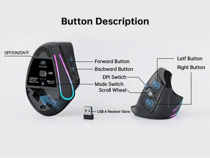 JOMAA Wireless Bluetooth RGB Ergonomic Vertical Mouse with Dual Mode & Speed Roller