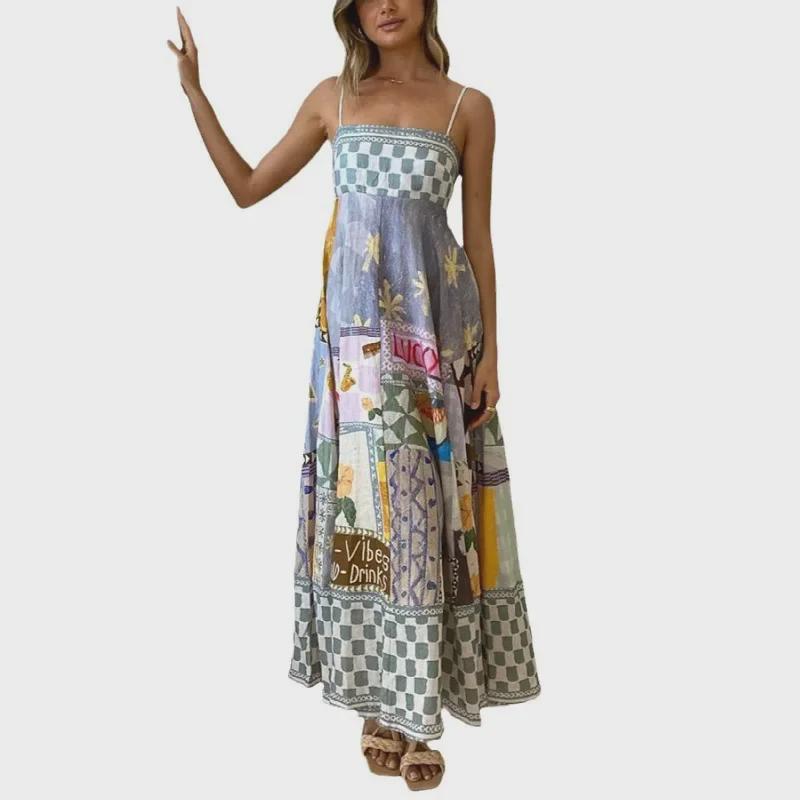 2024 Léto Sexy Dámské Malované Potisk Rozšířené Letní Šaty
