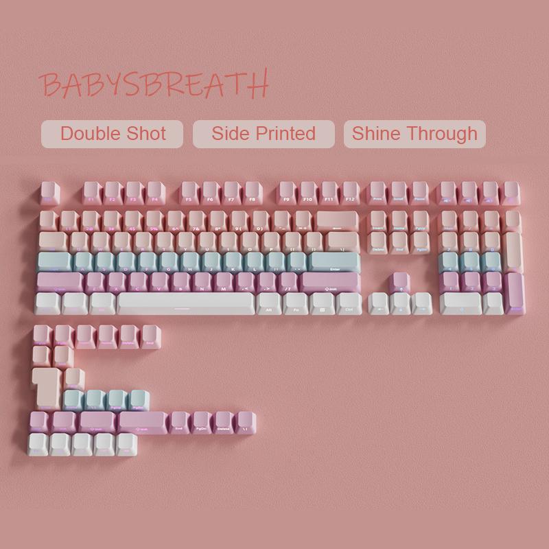 Gradient Matcha Side Printed Keycaps PBT Double Shot Shine Through Keycaps OEM Profile 135 Keys for MX Switches Gaming Keyboards
