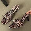 Fashion Fashion Leopard Print Ladies Pumps Slides Thin Heels Shoes 2024 New Female Butterfly-Knot Peep Toe Footwear Women Heels Shoes