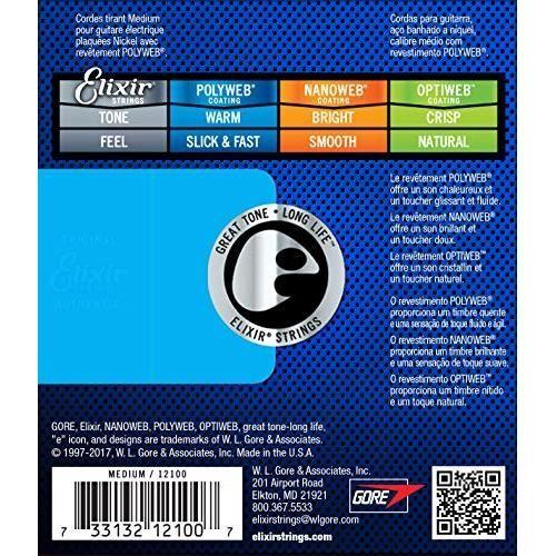 Cordes Pour Guitare Électrique - ELIXIR - 12100 - Medium - Durabilité Exceptionnelle - Anti-corrosion