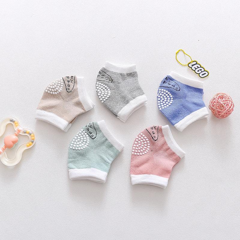 Autumn 100% Cotton  Breathable Mesh Anti-Slip Silicone Grip Baby Crawling & Sports Knee Pads