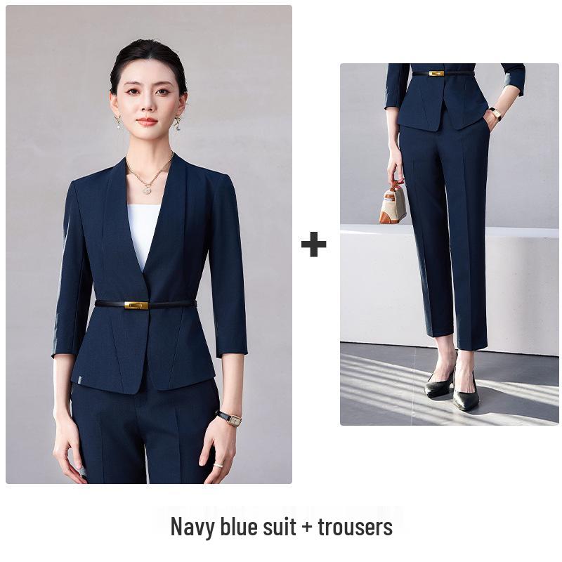 2026 Women's Professional Suit Set with Seven-Sleeve Jacket & Skirt for Beauty Salon