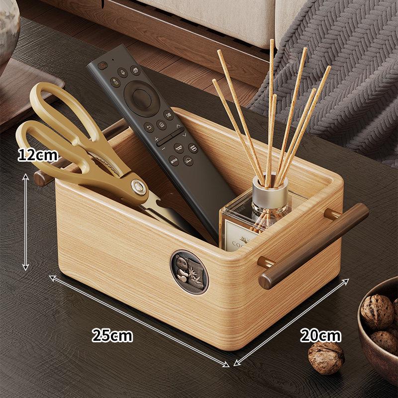 Chinese Style Solid Wood Desktop Organizer: Living Room Storage for Snacks, Keys, Remotes, and Cosmetics