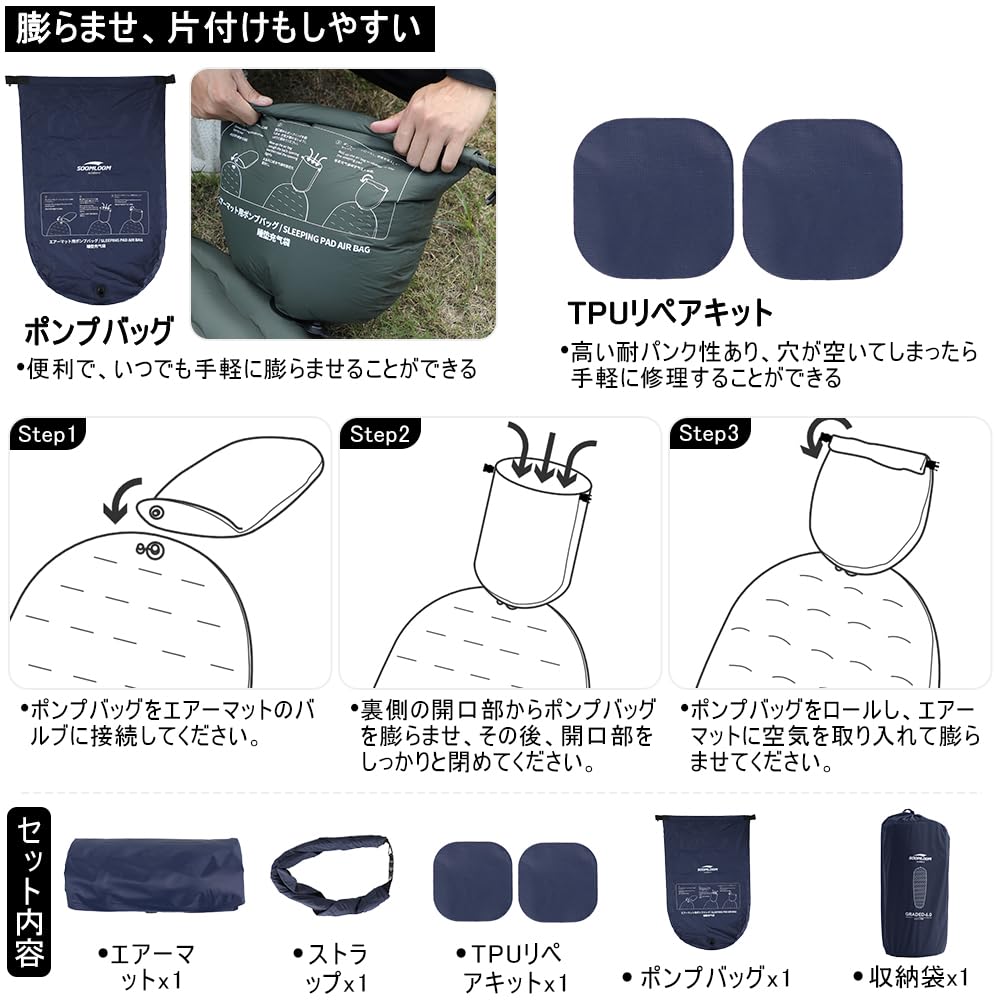 Soomloom BEWERTET 6.0 Camping-Luftmatratze R-Wert 6.0 Ultraleicht 600g mit Pumppacksack (Navy blau)