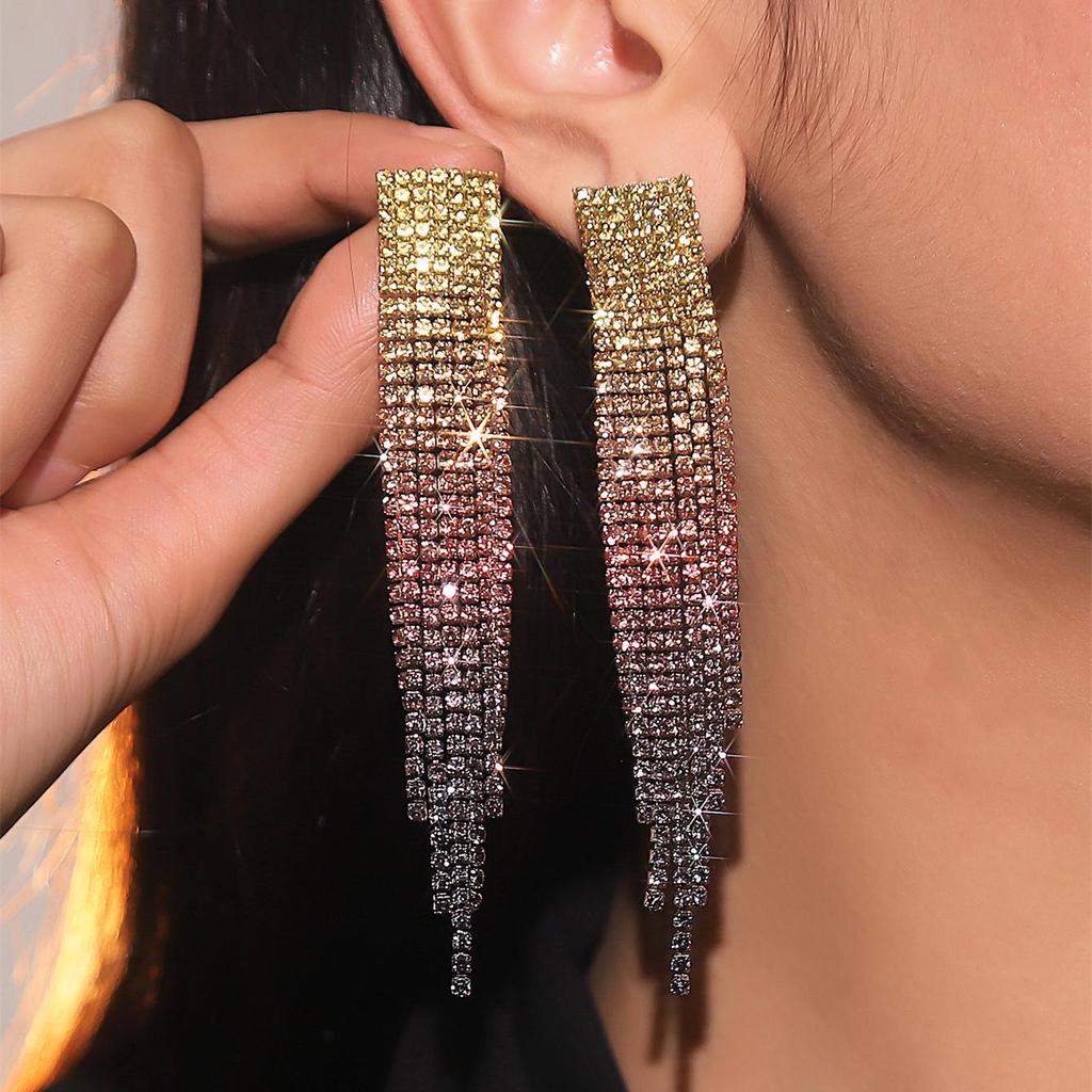 Elegant Rhinestone Tassel Earrings: High-End Shiny Diamond Design for Women