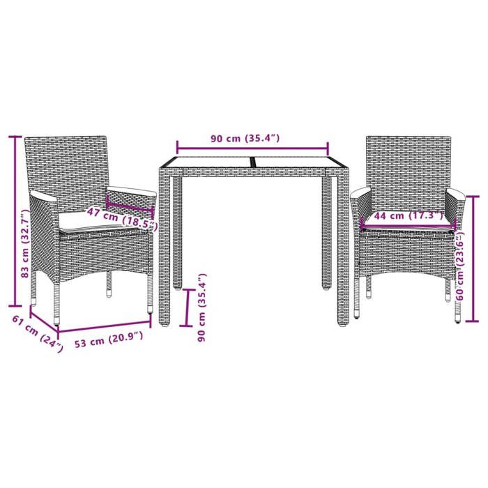 VidaXL Ensemble à manger de jardin et coussins 3 pcs beige rotin verre, ensemble de salle à manger d'extérieur, meuble de 3278657