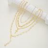 4pcs Vintage Metal Cross Pendant Y-Necklace Set Bohemian Gold Color Pearl Necklaces For Women Daily Vacation Dating Wear Jewelry