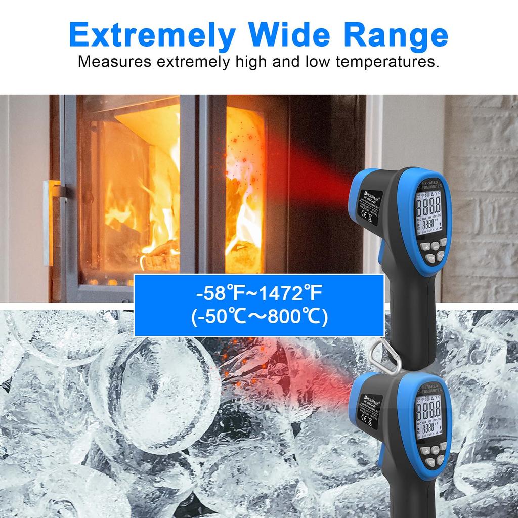 Digital Infrared Thermometer , No-contact Thermal Imager , Humidity Ambient Meter , Range -50℃ To 800℃(-58 To1472℉)