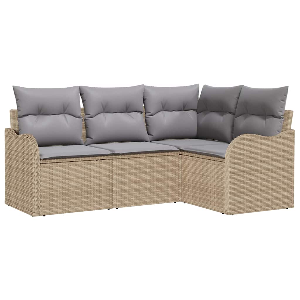 Garden Sofa Set with Storage 4 Pcs Beige Poly Rattan