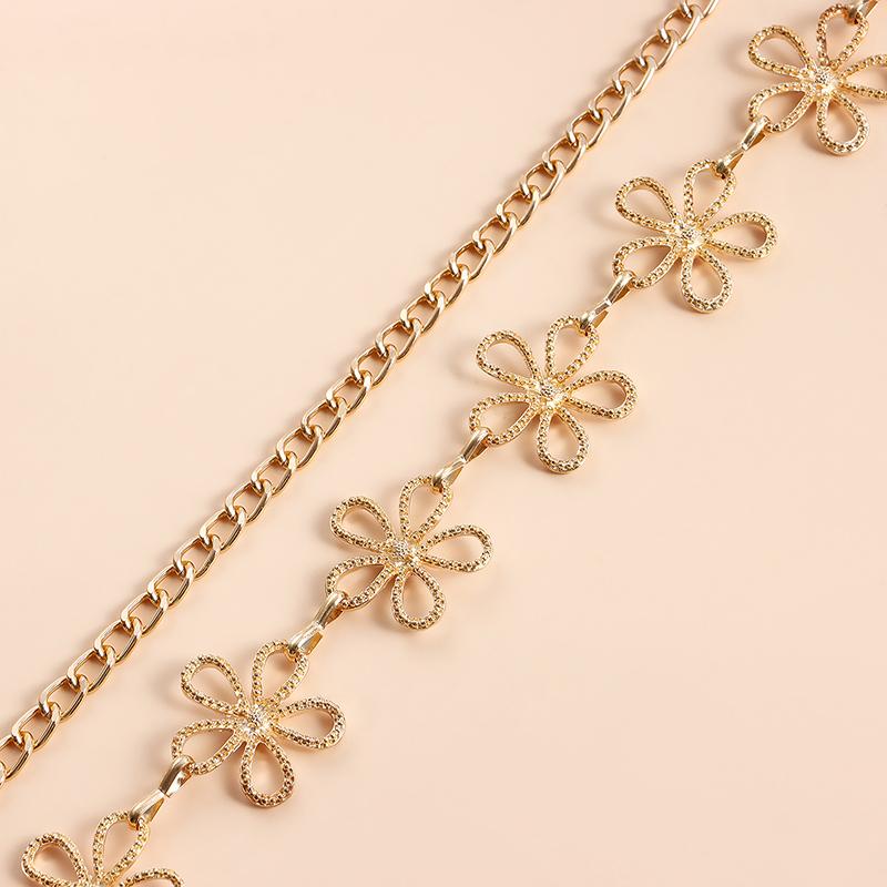 Vintage Metal Cut-Out Flower Chain Ethnic Style Body Chain Casual Decoration Stitching Waist Chain Women