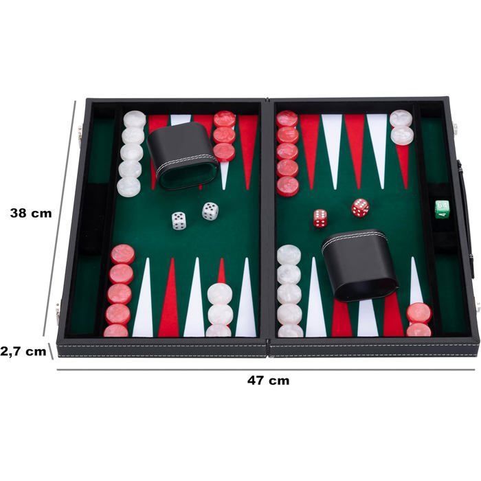 Backgammon de luxe 47 cm x 38 cm x 2,7 cm pro. et loisirs (vert/rouge/blanc)