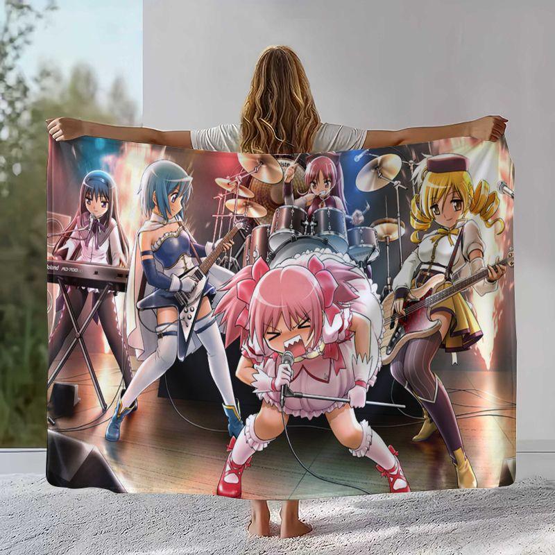 Cute Puella Magi Madoka Magica Cartoon Flannel Blanket,Ultra Soft Warm Plush Throw for Home Bedroom Bed Sofa Cover Office Picnic