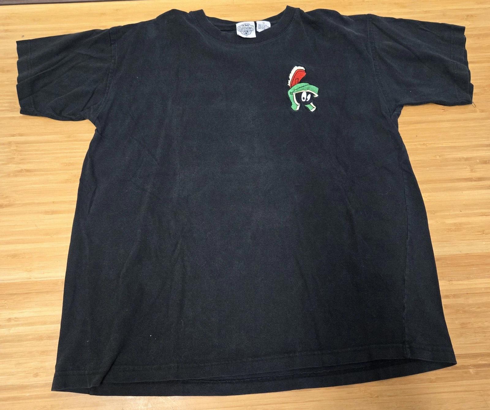 

Vintage Marvin the Martian Shirt Mens Medium Black Acme Clothing Cartoon 90s Tee XL