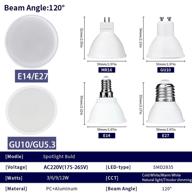 1/4/6/10pcs LED Spotlight GU10 GU5.3 MR16 E27 E14 220V High Lumen 3000K/4000K/6000K Gu10 Led Lamp For Home Decoration Replace