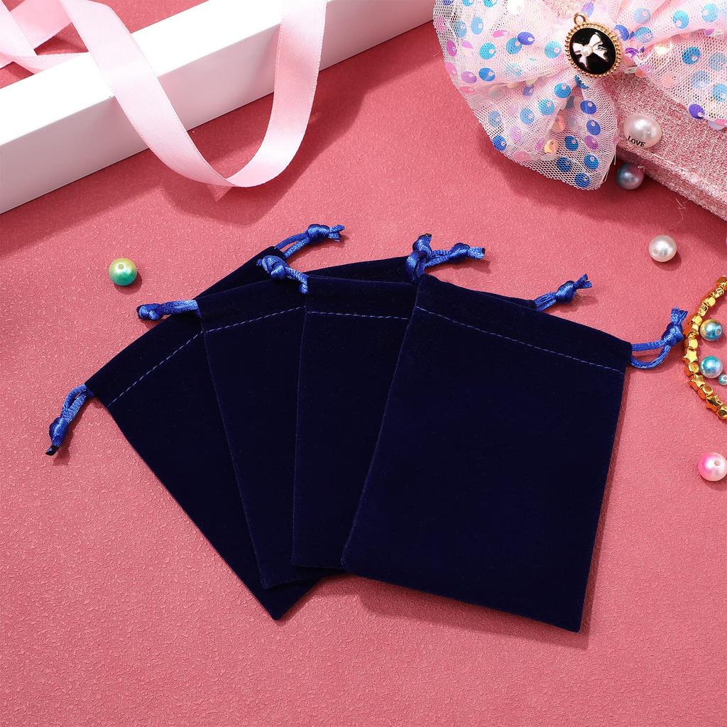 FRCOLOR Jewelry Pouch Drawstring Bag Small 8x10cm Set Accessory Storage Bag Packaging Wrapping Jewelry Storage Small Item Case Navy Blue 50-Piece