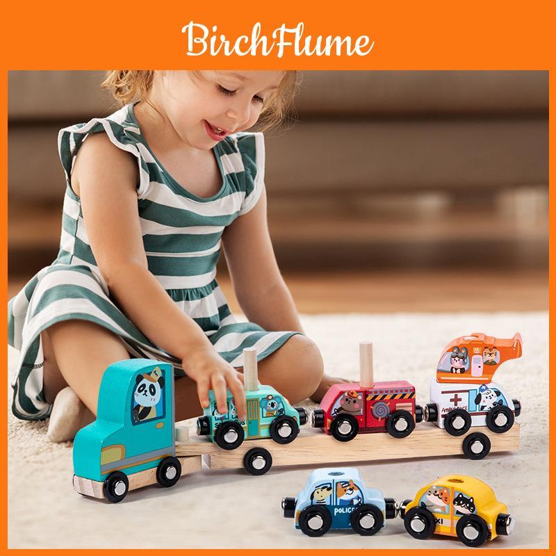 Wooden Animal Pattern Magnetic Car Building Block Children Puzzle Toy Set For Early Education And Cognitive Development
