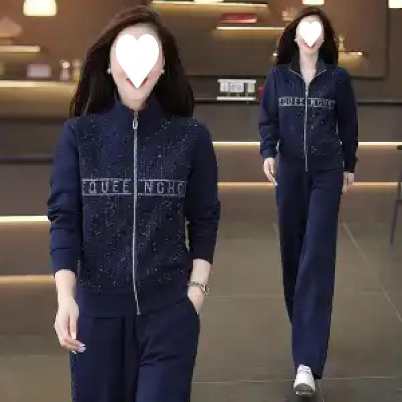 Stand Collar Casual Sports Suit for Women, Spring and Autumn Fashionable, Age-reducing and Slimming Running Suit Two-piece Set