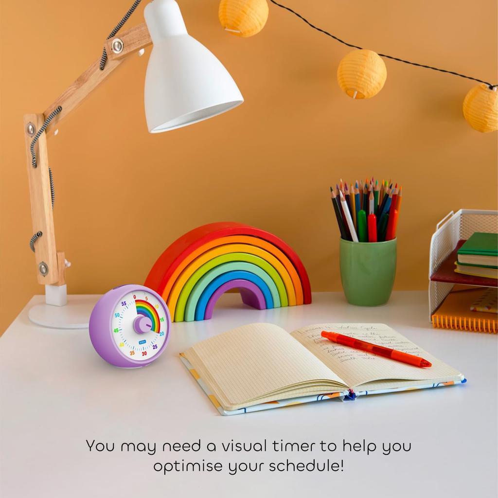 60 Minute Visual Timer for Countdown Timer for Classroom Desk Timer for Time Manager Tool for Kids with Rainbow Pattern Kids, & Kitchen, Study,