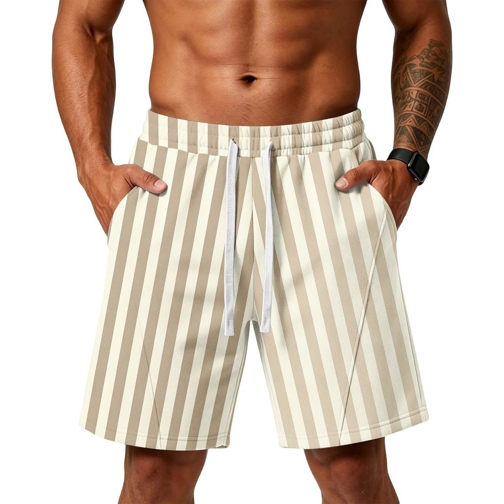 Herren Gestreifte Print Locker Trainings-Gym-Strandshorts mit Taschen und verstellbarem Kordelzugbund