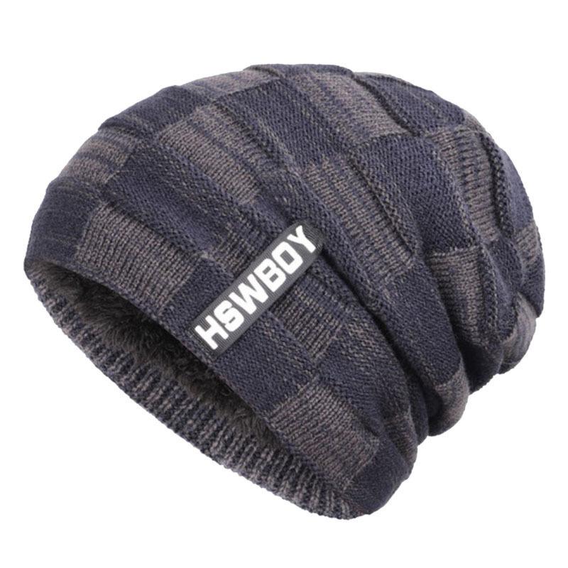 Autumn and Winter New Men's Knitted Hat, Adult Wool Plush Thickened Outdoor Thermal Pullover Hat