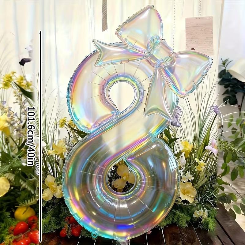 40 inch Colorful Number Aluminum Foil Balloon Laser Bow Set Birthday Decoration Balloon Princess Birthday Party Balloon Gifts