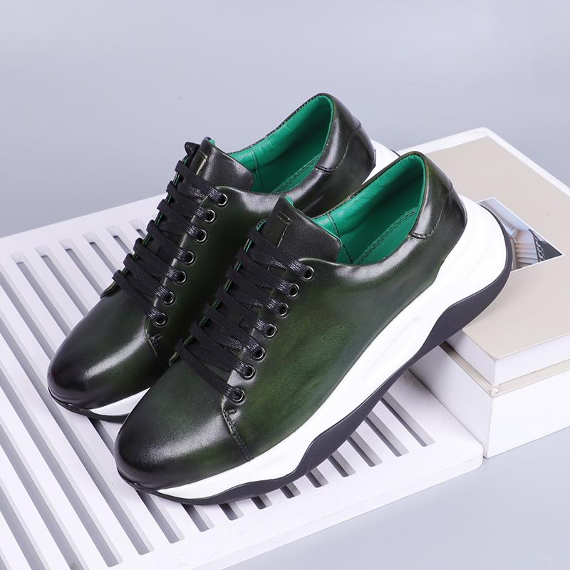 

Брендовые мужские туфли Oxford Elevator из натуральной кожи с круглым носком, увеличивающие рост, деловые, офисные, повседневные, деловые, кроссовки для мужчин 38 зелёный