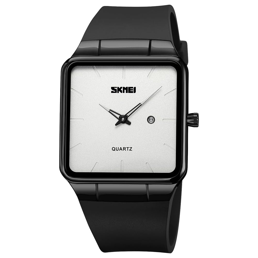 Square Men s Watch Black Leather Strap Simple Slim Stylish Waterproof Casual Business Gift Black White