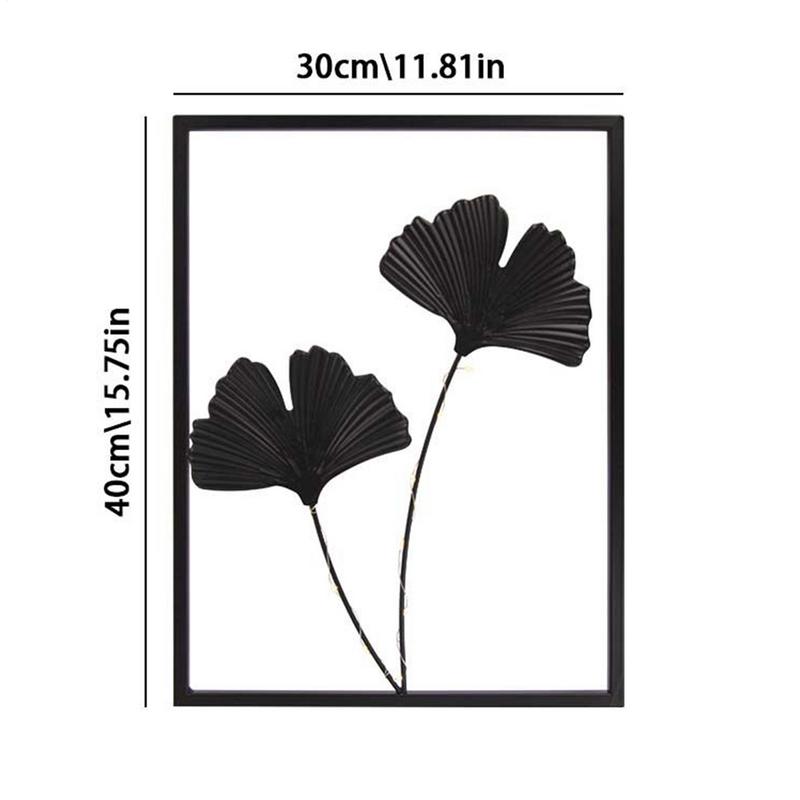 Metal Art Wall Decor Carving Black Metal Decorative Wall Art with LED Light Iron Sculptures for Hallway Entryway Fireplace Door