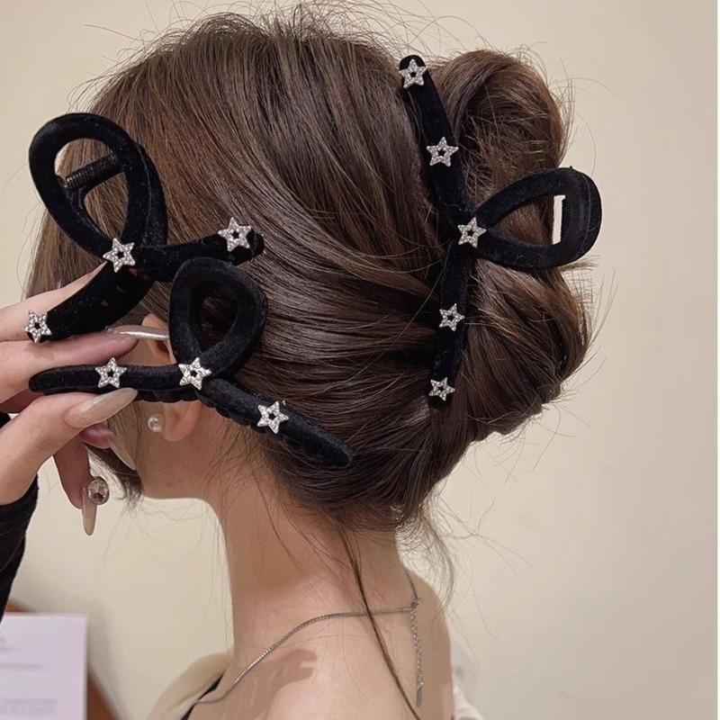 Retro Flocking Star Hair Claw Clip Female Vintage Large Plate Hairpins Barrettes Shark Clip Headdress For Women Hair Accessories