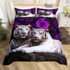 Tiger And Flowers Duvet Cover Sets For Teens Queen Lightweight Quilt Covers Woodland Wildlife Romantic Bedding Set Bedroom Decor