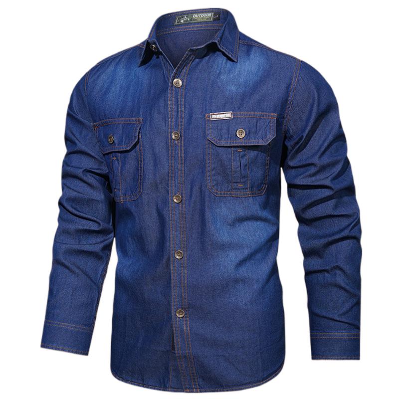 Plus Size 5XL Spring Long Sleeve Loose Denim Shirts Men Pure Cotton Shirt Male Autumn Fashion Casual Outwear Shirts